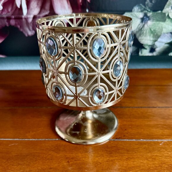 Beautiful 3-Wick Candle Holder - Bronze with Blue Gems by Bath & Body Works - Picture 1 of 5